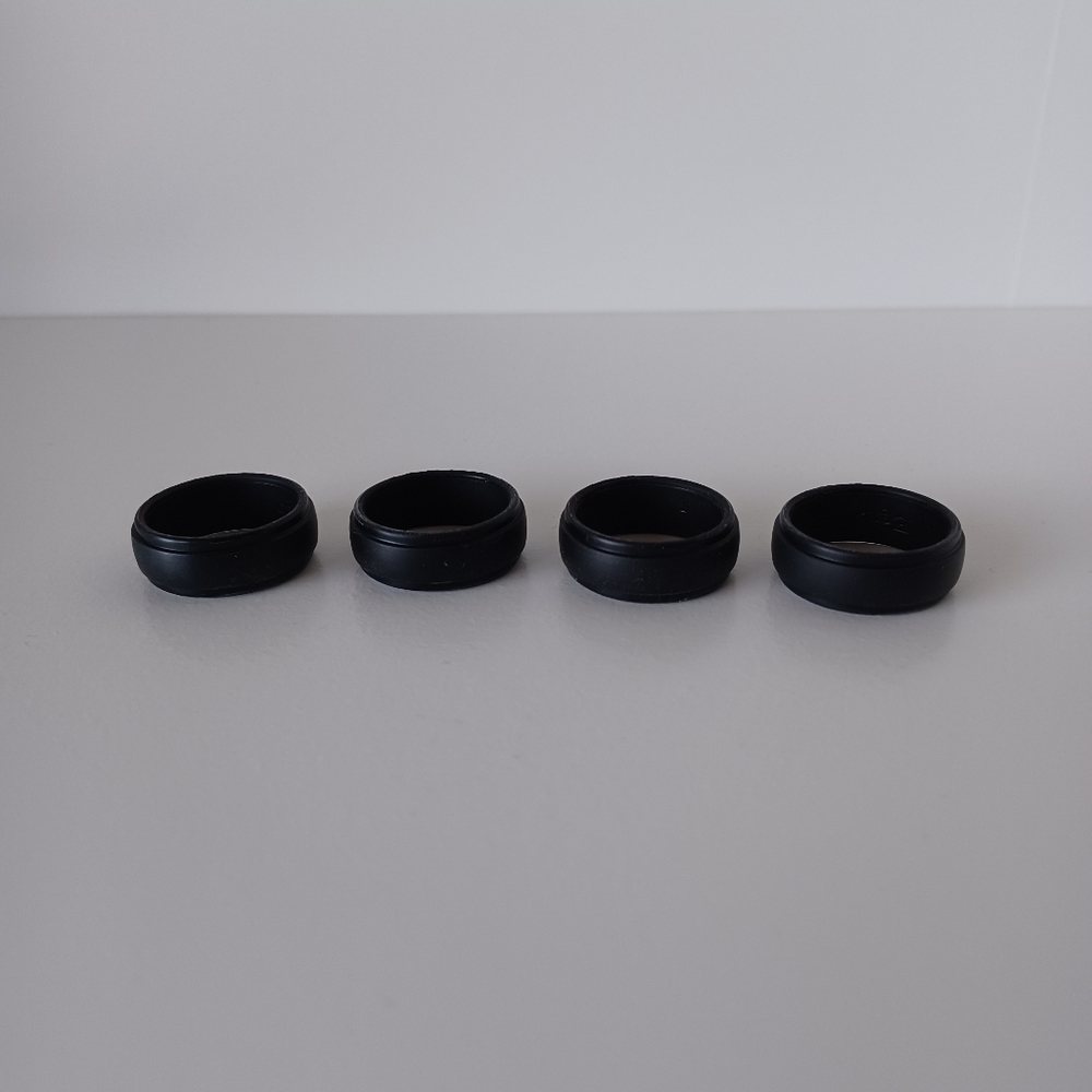 Four Men's Silicone Black Rubber Wedding Rings